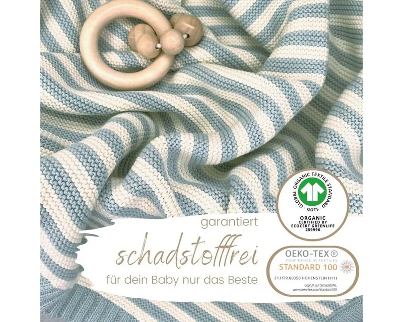 Babydecke DIKOS® Babydecke aus *100%* Bio Baumwolle Strickdecke Erstlingsdecke, DIKOS, PREMIUM Qualität atmungsaktiv, nachhaltig, plastikfrei, kuschelweich, Mint, – Produktbild 2 von 4