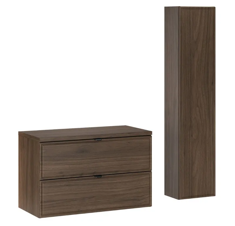 Lomadox Badmöbel-Set TEMUCO-56-WALNUT, (Spar-Set, 2-St., Waschtischunterschrank Hochschrank), in Walnuss mit Rahmenfräsung, wandhängend, Braun, – Produktbild 6 von 6