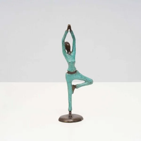 Moogoo Creative Africa Moogoo Creative Africa Bronze-Skulptur Yoga "Vrksasana" | Einbeinstand, Baum | by Hamidou | verschiedene Farben und Größen, Türkis, – Produktbild 1 von 2