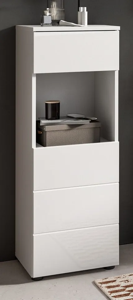 Inn.Furn Badkommode Larik (Badschrank in weiß Hochglanz, 38 x 106 cm), mit Vollauszug-Schubkasten, Weiß, – Produktbild 5 von 5