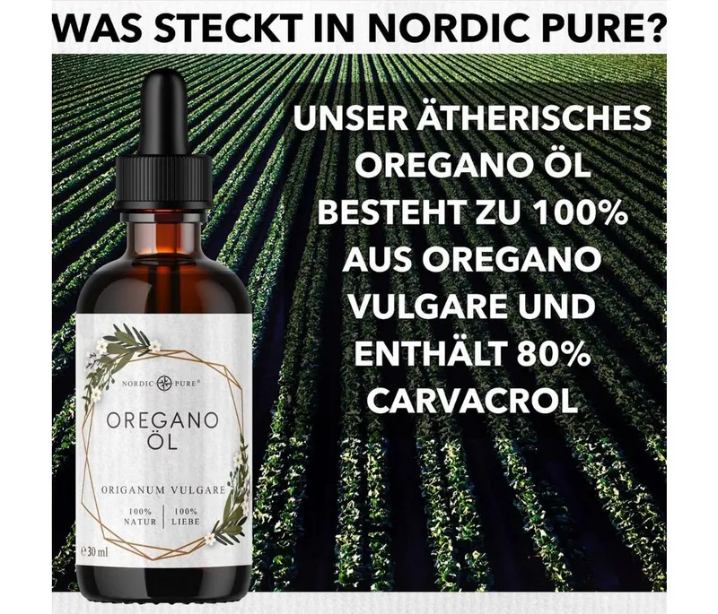 Nordic Pure Nordic Pure Oreganoöl – 80 % Carvacrol Tropfen, naturrein aus französischem Anbau – Vegan à 30 ml – Produktbild 4 von 5
