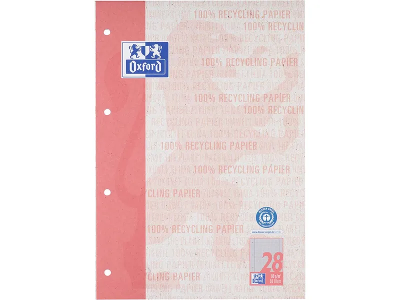 OXFORD OXFORD Recycling-Schulblock A4, kopfgeleimt, 50 Blatt, Lineatur 28 – Produktbild 1 von 1