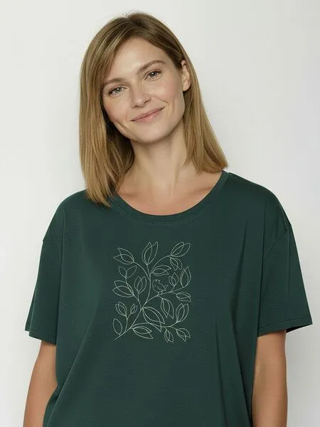 GreenBomb GREENBOMB Leafline Feel - Lässiges T-Shirt aus Bio-Baumwoll-Mix / hochwertiger Print / GOTS / Fair & Vegan, Türkis (petrolgrün), – Produktbild 2 von 4