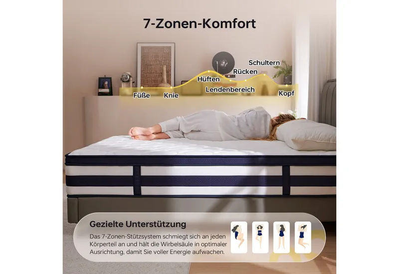 Federkernmatratze Pajamoon Matratze, Waldluft Taschenfederkern & Kaltschaum Matratze, Pajamoon, 28 cm hoch, Mittelfest, Atmungsaktiver Tencel Bezug, 90×200cm – Produktbild 3 von 5