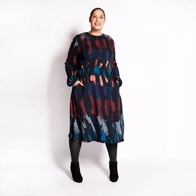 WiDDA WiDDA Damen vegan Kleid Splash Graphic Pattern Dunkelblau, Dunkelrot, – Produktbild 1 von 2