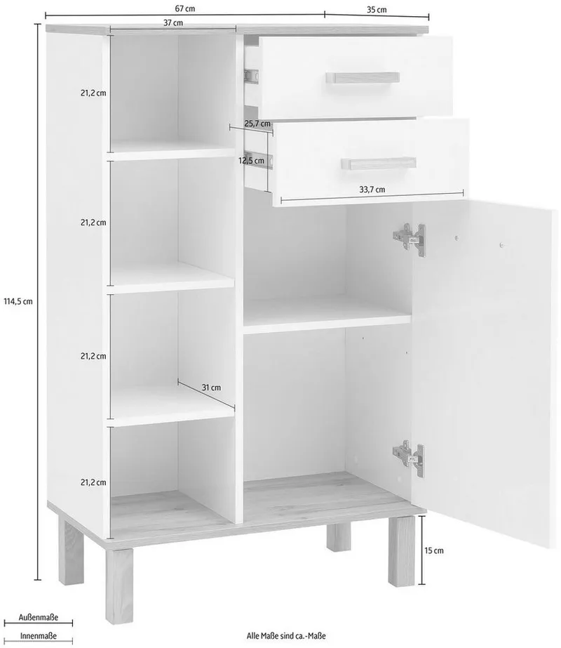 Schildmeyer Kommode, Füße aus Massivholz, Weiß, – Produktbild 5 von 5