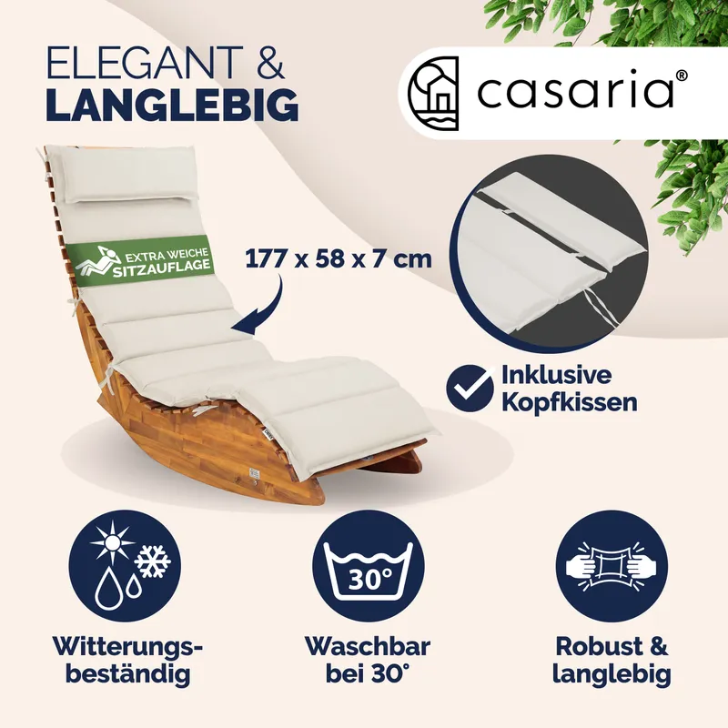 Casaria® Saunaliege Java Akazie FSC®-zertifiziert mit Auflage Creme – Produktbild 2 von 2