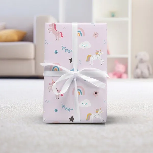 Fines Papeterie Fines Papeterie 3m Geschenkpapier Regenbogen Einhorn für Kinder auf Rolle 300x47 cm – Produktbild 2 von 3