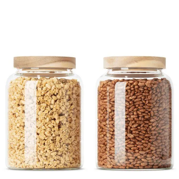 Econovo Econovo Vorratsgläser mit Holzdeckel | 1200ml (Set 2-tlg.) | Kollektion Oval – Produktbild 1 von 4