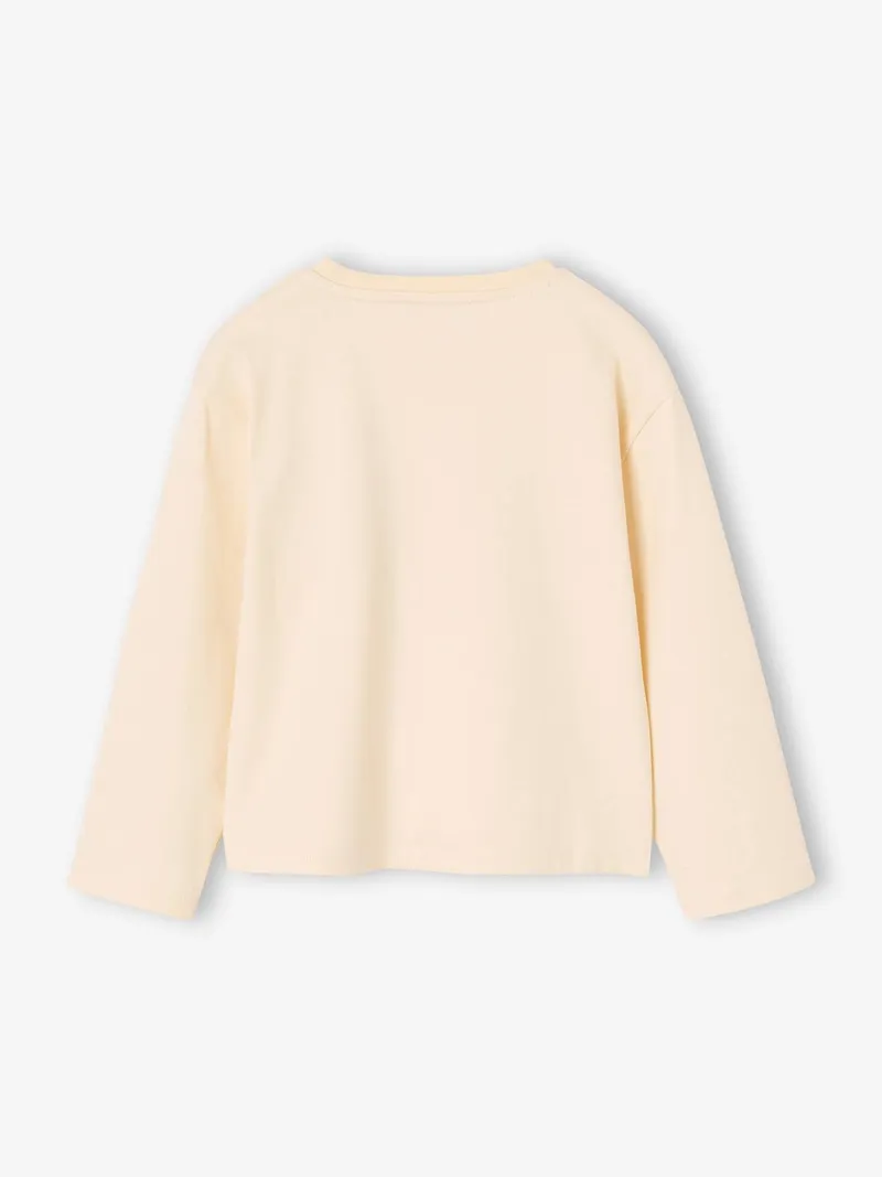 Vertbaudet Shirt mit Herz-Applikation Mädchen vanille/herz-leo, Vanille/herz-leo, – Produktbild 2 von 3
