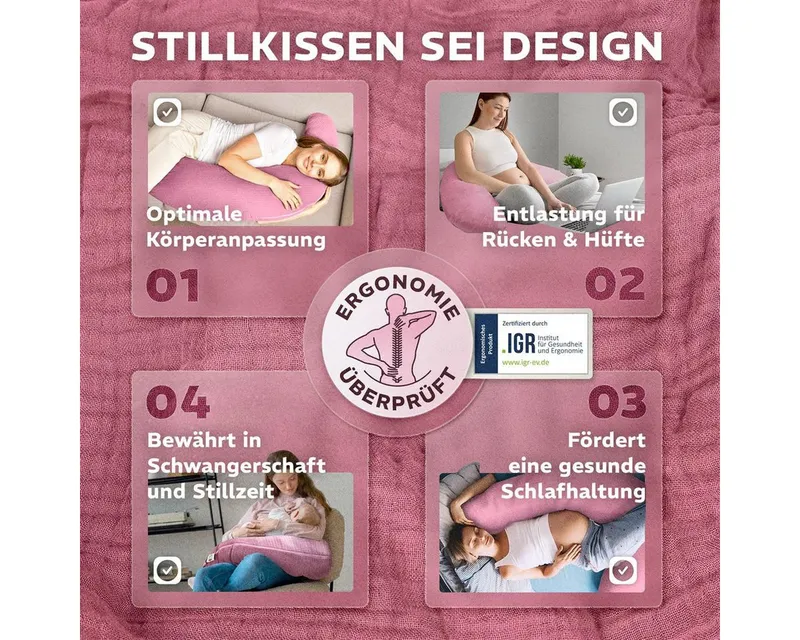 SEI Design Stillkissenbezüge Bezüg für Stillkissen Lagerungskissen Seitenschläferkissen 190x30 cm, 100% Baumwolle, Rosa, – Produktbild 5 von 5