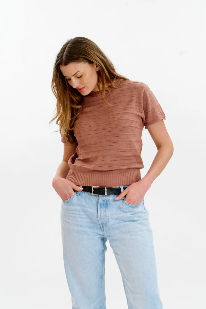 KOMODO KOMODO Damen vegan Strick-T-Shirt Posey Kaffee, Braun, – Produktbild 1 von 2