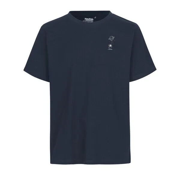 HANDGEDRUCKT HANDGEDRUCKT "Kosmokind" Unisex T-Shirt aus reiner Baumwolle (kbA), Navy, – Produktbild 2 von 3