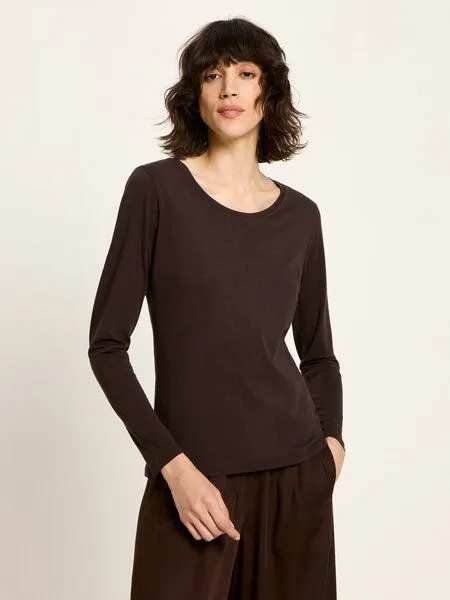 LANIUS LANIUS Langarmshirt (GOTS) aus Bio-Baumwolle, Dark brown, – Produktbild 1 von 4