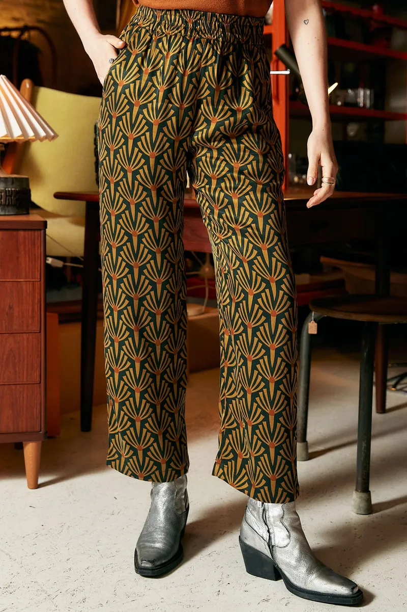 Yahmo Yahmo Damen vegan Hose Hilde Artdeco Grün/Braun, Braun, – Produktbild 2 von 2