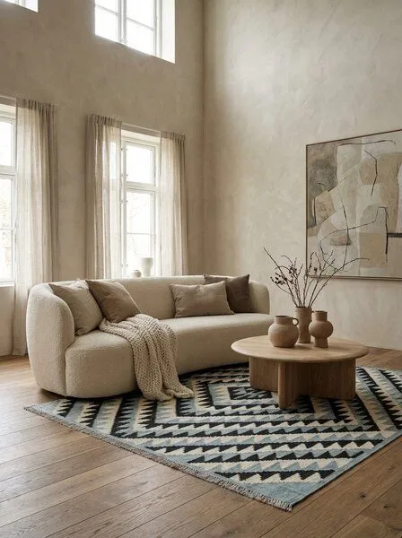Rugtales Kelim Gashgai Mehrfarbig „Rugtales“ aus Schurwolle, 160x198 cm, Beige, – Produktbild 1 von 4