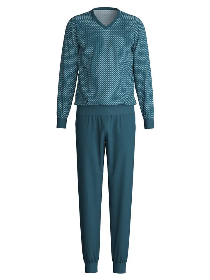 CALIDA CALIDA Pyjama Cotton Special Herren (2 tlg) weich, bequem mit V-Ausschnitt, Blau, – Produktbild 2 von 4