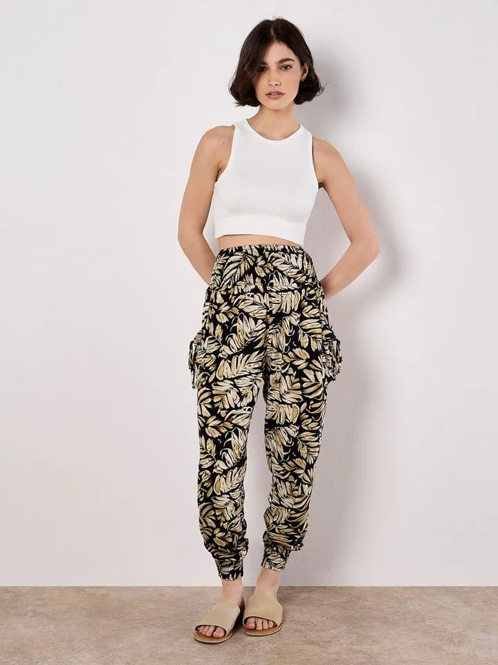 Apricot Apricot Jogger Pants Jogginghose mit tropischem Blattmuster, Blau, – Produktbild 1 von 5