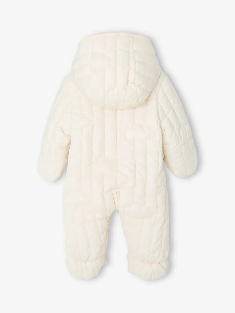 Vertbaudet Baby Winteroverall mit Wolken-Steppung und Kapuze, Wollweiß, – Produktbild 2 von 4