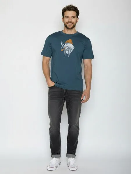 GreenBomb GREENBOMB Smokey Walrus Fusion - Lässiges Oversize-T-Shirt aus Bio-Baumwolle / hochwertiger Print / GOTS / Fair & Vegan, Blau (blue pine), – Produktbild 3 von 4