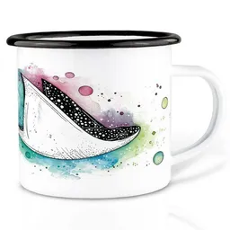 LIGARTI Emailletasse »Space Rochen« von LIGARTI | 300 oder 500 ml | handveredelt in Deutschland | Cup, Kaffeetasse, Emaillebecher, Camping Becher – Produktbild 1 von 1