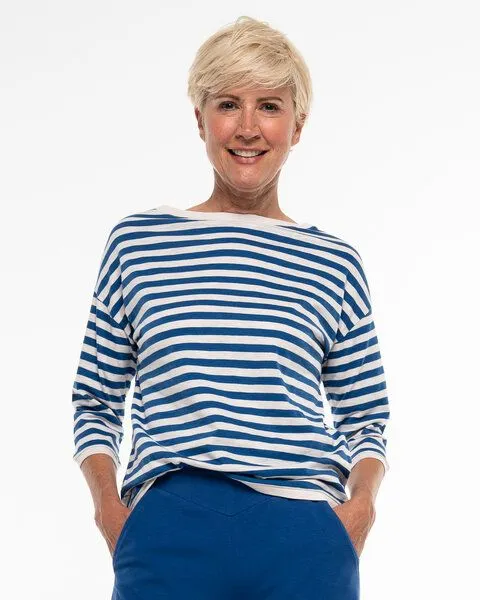 Alma & Lovis Alma & Lovis Lässiges 3/4 Arm Ringelshirt aus Organic Cotton | Ringel Longsleeve, Azur (blau-weiss), – Produktbild 1 von 4