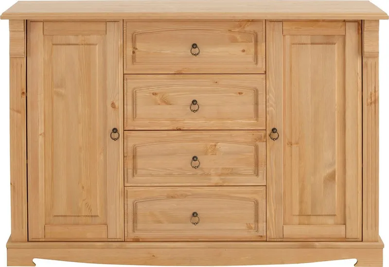 OTTO home Sideboard Anna, Kommode, im Landhausstil, Made in EU (Gesamtmaße (B/T/H): ca. 140/44/88 cm), Kommode, Breite 140 cm, 4 Schubladen, 2 Türen, Massivholz, FSC®, Beige, – Produktbild 5 von 5