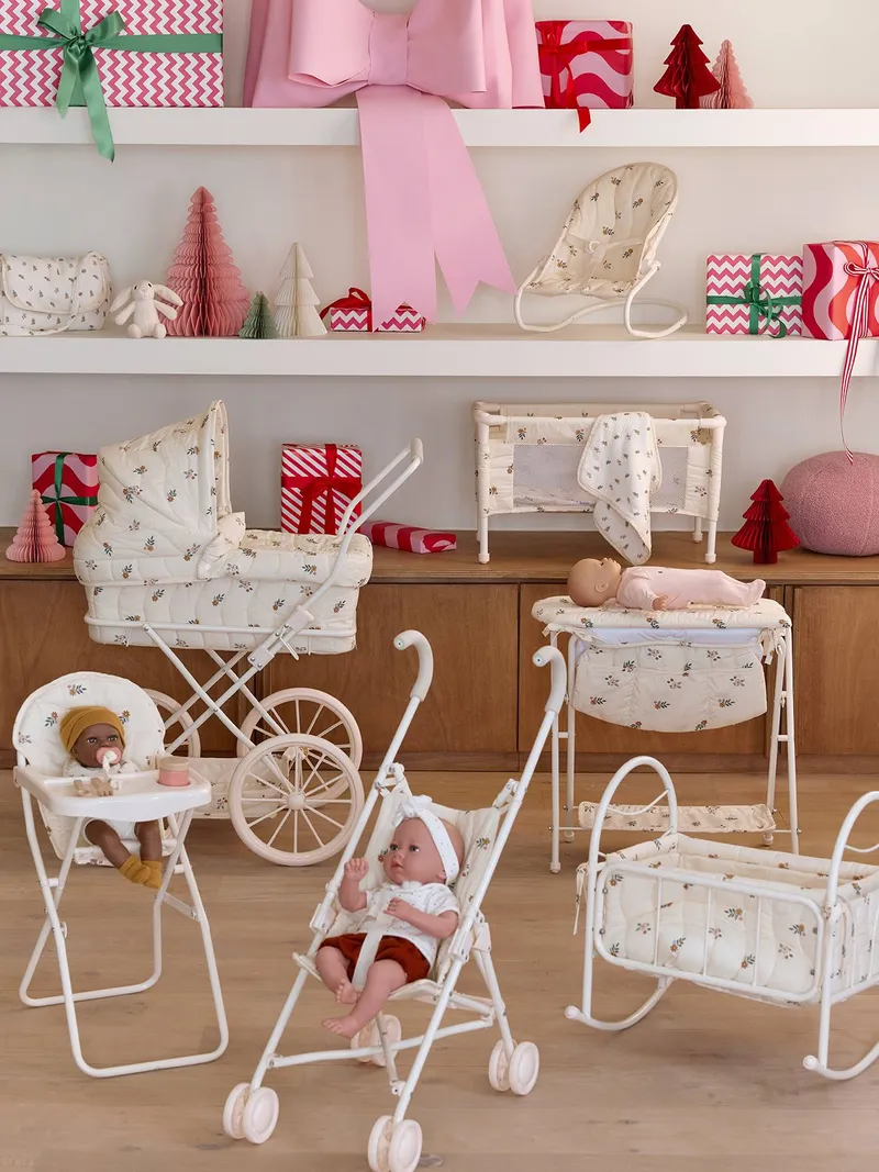 Vertbaudet Puppen-Buggy RETRO FLOWER, Wollweiß, – Produktbild 2 von 3