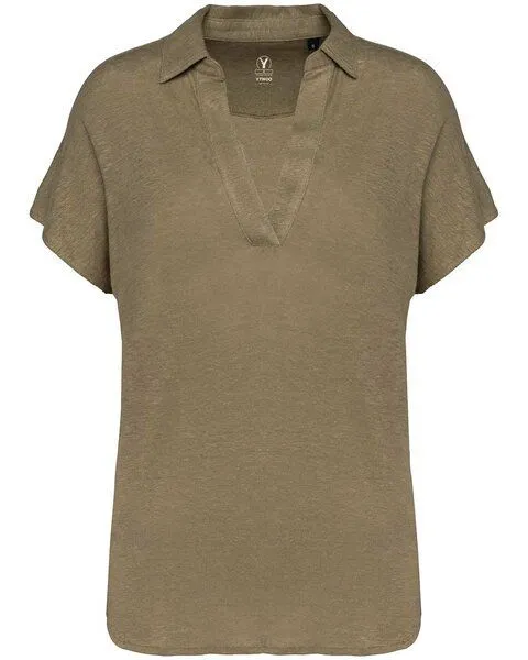 YTWOO YTWOO Exklusives Damen Polohemd aus 100% Leinen, Olivegrün, – Produktbild 1 von 3