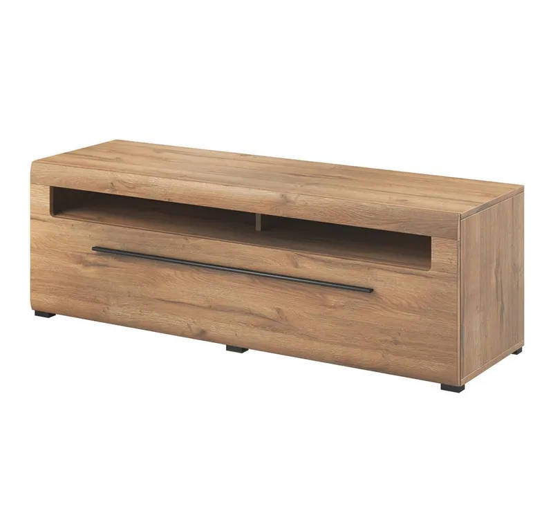 Lomadox Wohnwand TURDA-83, (4-St., Couchtisch Highboard Lowboard Sideboard Vitrine Wandregal), Eiche braun Metallgriffe inkl. LED Beleuchtung Softclose-Türen modern, Braun, – Produktbild 3 von 5