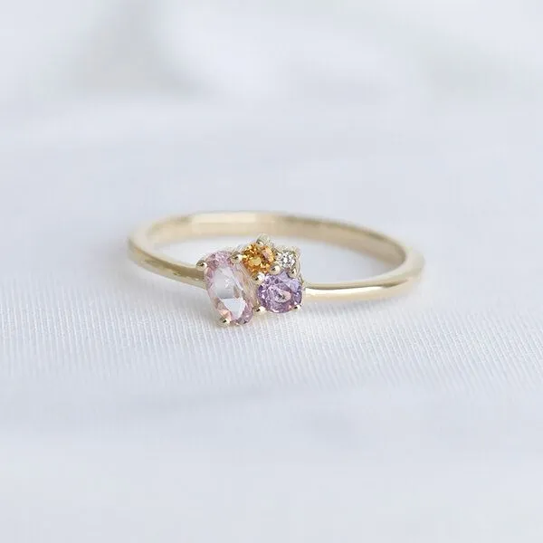 Eppi Eppi Cluster-Ring mit Morganit, Saphir, Citrin und Diamant Bluma, Gelb, – Produktbild 2 von 4