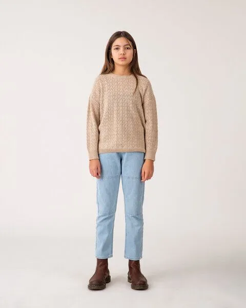 MATONA Matona Gestrickter Pullover mit Lochmuster für Kinder aus recycelter Wolle / Lace Sweater, Limestone, – Produktbild 2 von 4