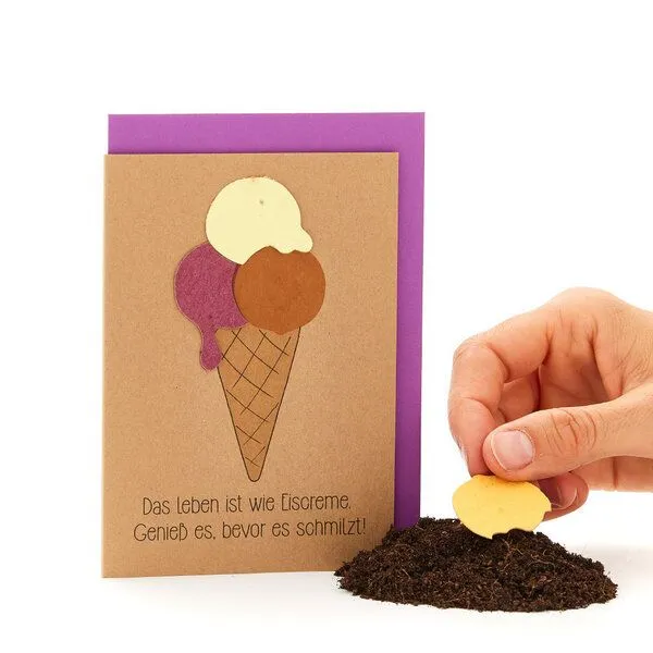 Die Stadtgärtner Die Stadtgärtner "Das Leben ist wie Eiscreme" | Klappkarte mit Eis-Motiv und Wildblumen – Produktbild 3 von 3
