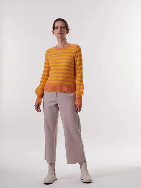 LANIUS LANIUS Streifenpullover aus Alpakawolle, Peach/neon yellow, – Produktbild 3 von 4