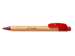 Memo PEFC-zertifizierter Holz-Druckkugelschreiber 'Prisma' mit rot transparenten Funktionsteile – Produktbild 1 von 1