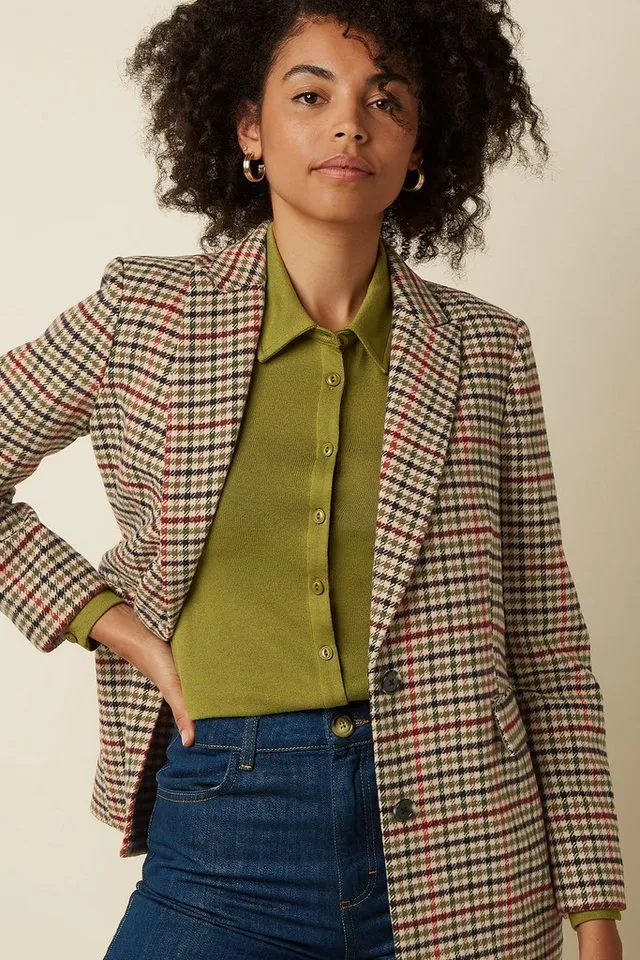 king louie king louie Longblazer Tula Blazer Basso Check - Eleganter Longblazer mit Reverskragen, Braun, – Produktbild 3 von 5