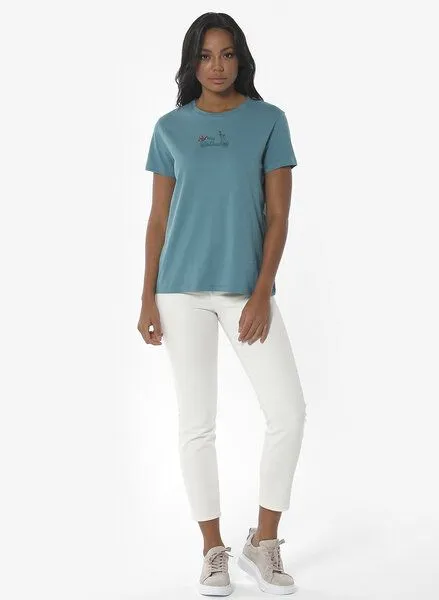 ORGANICATION ORGANICATION T-Shirt aus Bio-Baumwolle mit Stickerei, Blau(petrol green), – Produktbild 2 von 4