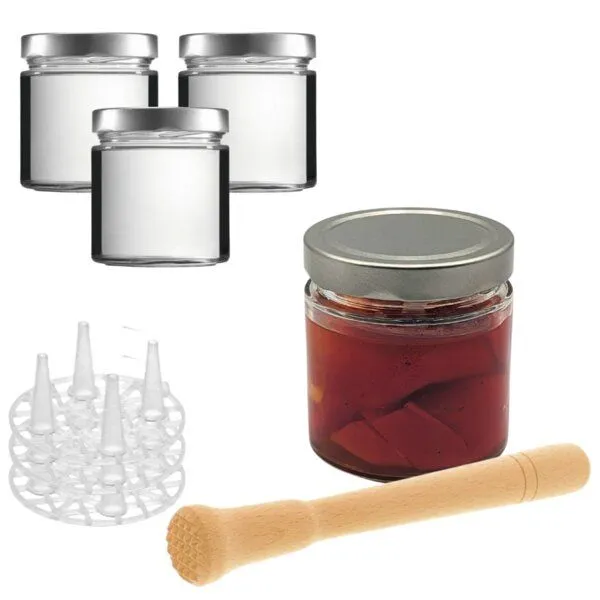 mikken mikken Fermentier Set - 4 Fermentiergläser 410 ml mit Fermentier Gitter, Holzstößel und Deckel (PVC-frei) – Produktbild 2 von 4