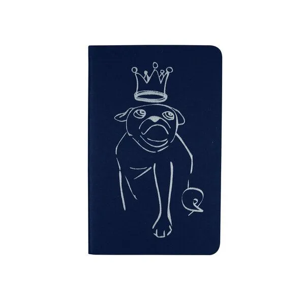 HANDGEDRUCKT HANDGEDRUCKT "Mops" Notizhefte ca. DIN A6, Blau / druckfarbe: silber, – Produktbild 1 von 3
