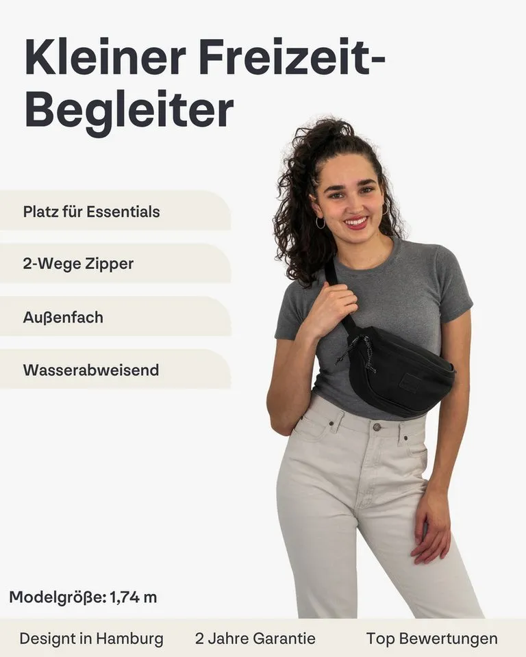 Johnny Urban Gürteltasche Ben Bauchtasche Damen Herren Wasserabweisend (1-tlg), Größenverstellbar, Wasserabweisend, Schwarz, – Produktbild 2 von 5