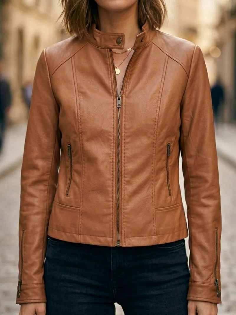 Will's Vegan Store Will's Vegan Store Damen vegan Jacke Racer Kunstleder Braun, Braun, – Produktbild 1 von 3