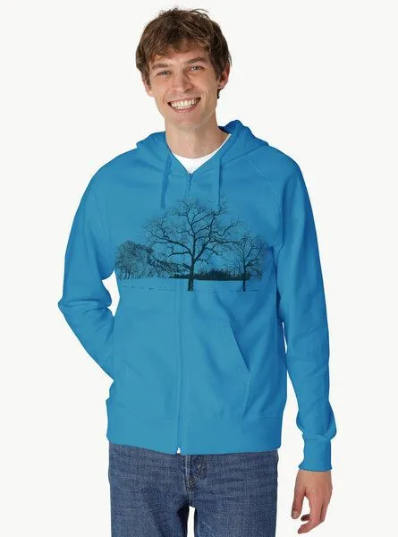 Peaces.bio - handbedruckte Biomode Peaces.bio - handbedruckte Biomode Zip-Hoodie Landscape Herren, Türkis, – Produktbild 2 von 2