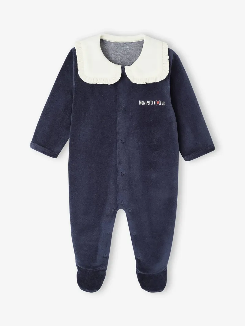 Vertbaudet 3er-Pack Baby Samt-Strampler, Nachtblau, – Produktbild 3 von 4