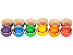 GRAPAT Schüsseln und Kugeln aus Holz, 18-teilig, bunt 12 Schüsseln und 6 Kugeln – Produktbild 1 von 1