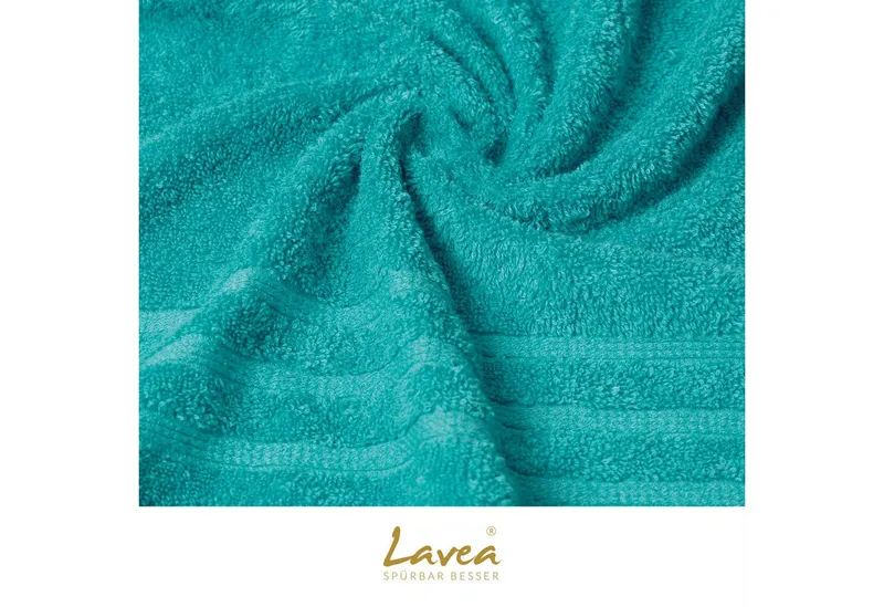 Lavea Badetuch Bali Duschtuch 100x150 cm Duschtuch 70x140 cm, Weiches Bio-Baumwollfrottee (1-St), Handtuch, GOTS-zertifiziert, extra saugstark mit 500g/m², Blau, – Produktbild 4 von 4