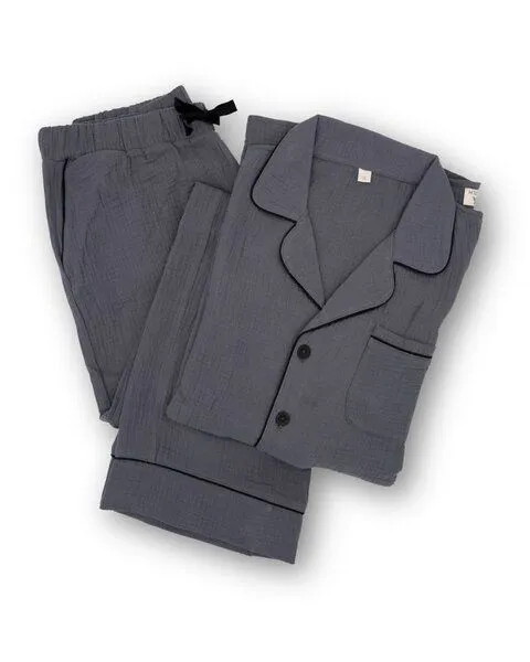 Hutch&Putch Hutch&Putch Musselin Pyjama Set 2-teilig Langarm Herren, Anthrazit, – Produktbild 1 von 3