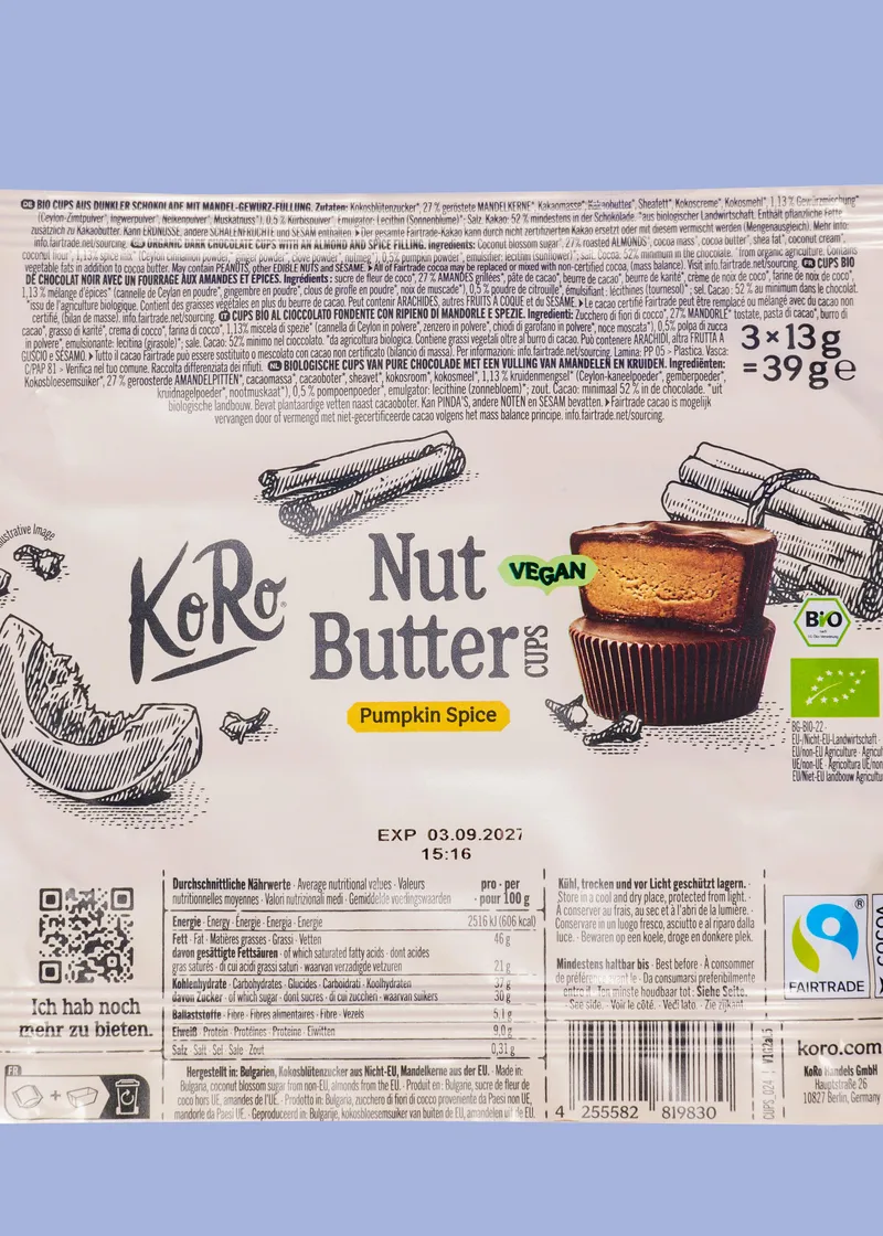 KoRo Limited Edition: Bio Nut Butter Cups Pumpkin Spice | 12 x 3 x 13 g – Produktbild 5 von 5