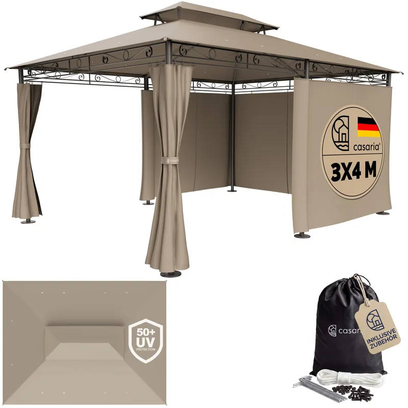 Casaria® Pavillon Topas Taupe 3x4m UV-Schutz 50+, Taupe, – Produktbild 1 von 2