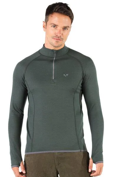 Woolona Woolona Langarmshirt - HALLDOR - 100% Merinowolle (Zip), Grün, – Produktbild 2 von 4
