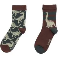 Walkiddy Baby Socken Bio-Baumwolle mit Dinosaurier-Muster in Braun, weich, dehnbar, GOTS-zertifiziert, sanft zu empfindlicher Babyhaut und ideal für jeden Tag von Walkiddy – Produktbild 1 von 1